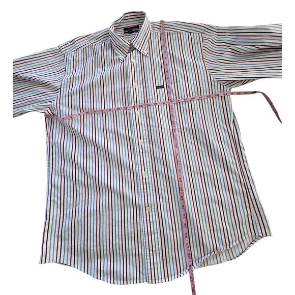 Faconnable Relaxed Fit Shirt Men's L 100% Cotton Red White Blue Stripe - Picture 7 of 7